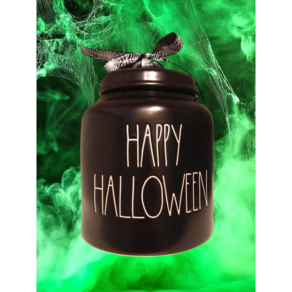 Rae Dunn Happy HALLOWEEN Canister Matte Black Ceramic Cookie Jar